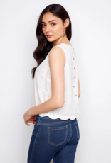 Charlie B Nan Scallop Hem Sleeveless Top with Back Decorative Buttons