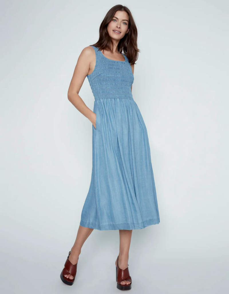 Charlie B Mabel Sleeveless Tencel Maxi Dress with Smocked Bodice