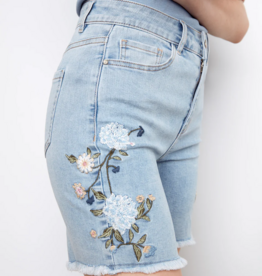 Charlie B Honoria Embroidered Denim Shorts