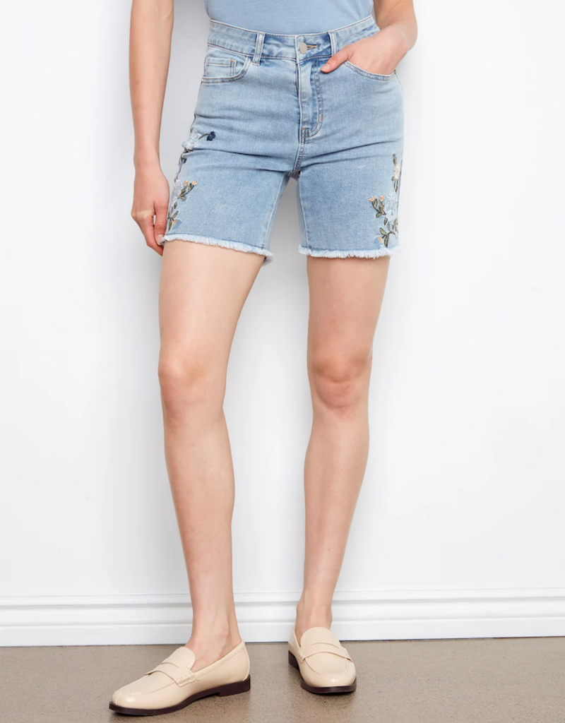 Charlie B Honoria Embroidered Denim Shorts