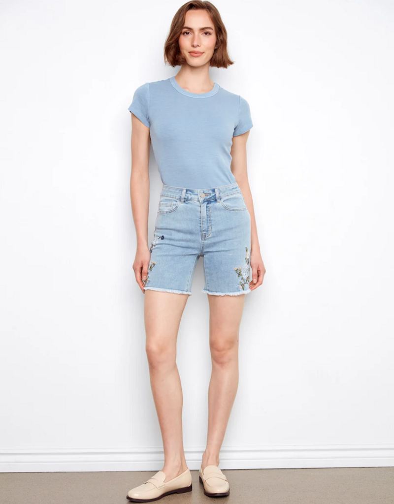 Charlie B Honoria Embroidered Denim Shorts