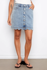 Charlie B Peony Scalloped Detail Denim Skirt with Built-In Shorts in Blue Denim