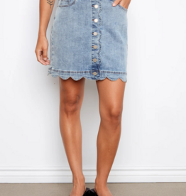 Charlie B Peony Scalloped Detail Denim Skirt with Built-In Shorts in Blue Denim