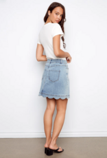 Charlie B Peony Scalloped Detail Denim Skirt with Built-In Shorts in Blue Denim