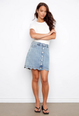 Charlie B Peony Scalloped Detail Denim Skirt with Built-In Shorts in Blue Denim