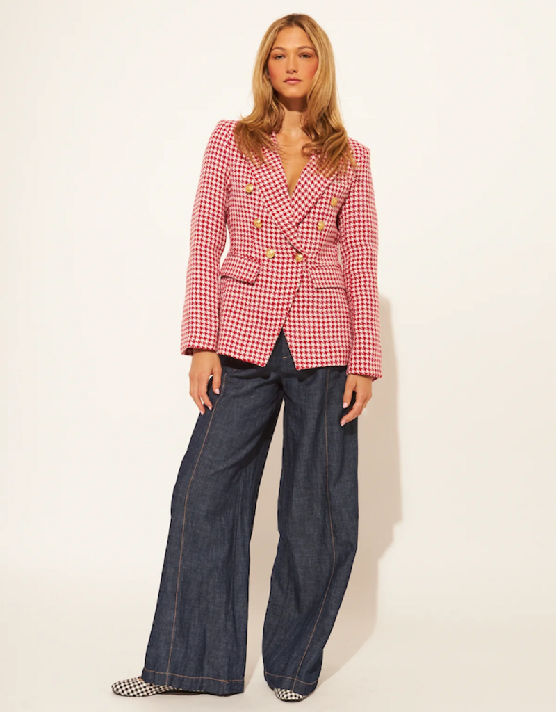 John and Jenn Laurent Blazer in Cherry Houndstooth