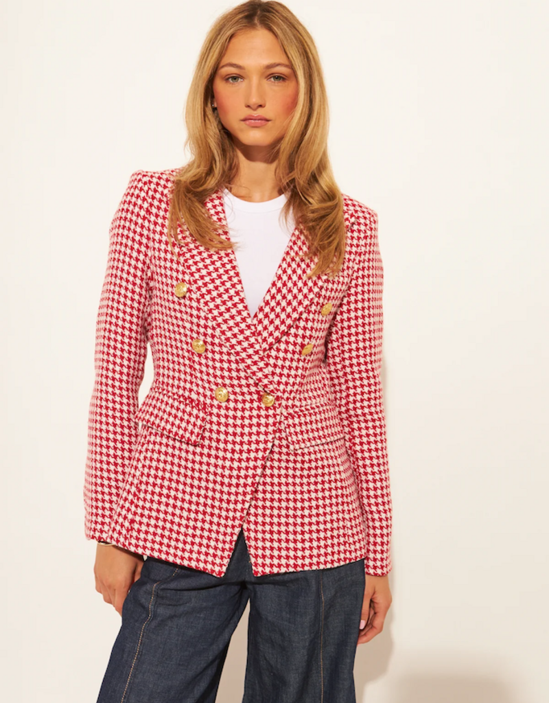 John and Jenn Laurent Blazer in Cherry Houndstooth