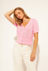 John and Jenn Wesley Short Sleeve Knit Cardigan in Bubble Gum