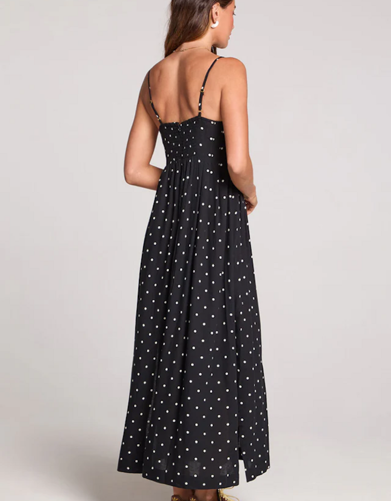 Saltwater Luxe Arosa Midi Dress in Black w/ White Polka Dots