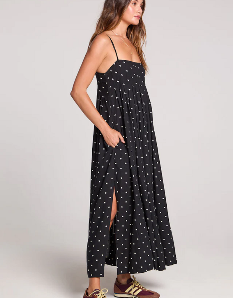Saltwater Luxe Arosa Midi Dress in Black w/ White Polka Dots