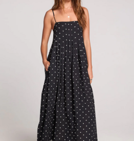 Saltwater Luxe Arosa Midi Dress in Black w/ White Polka Dots