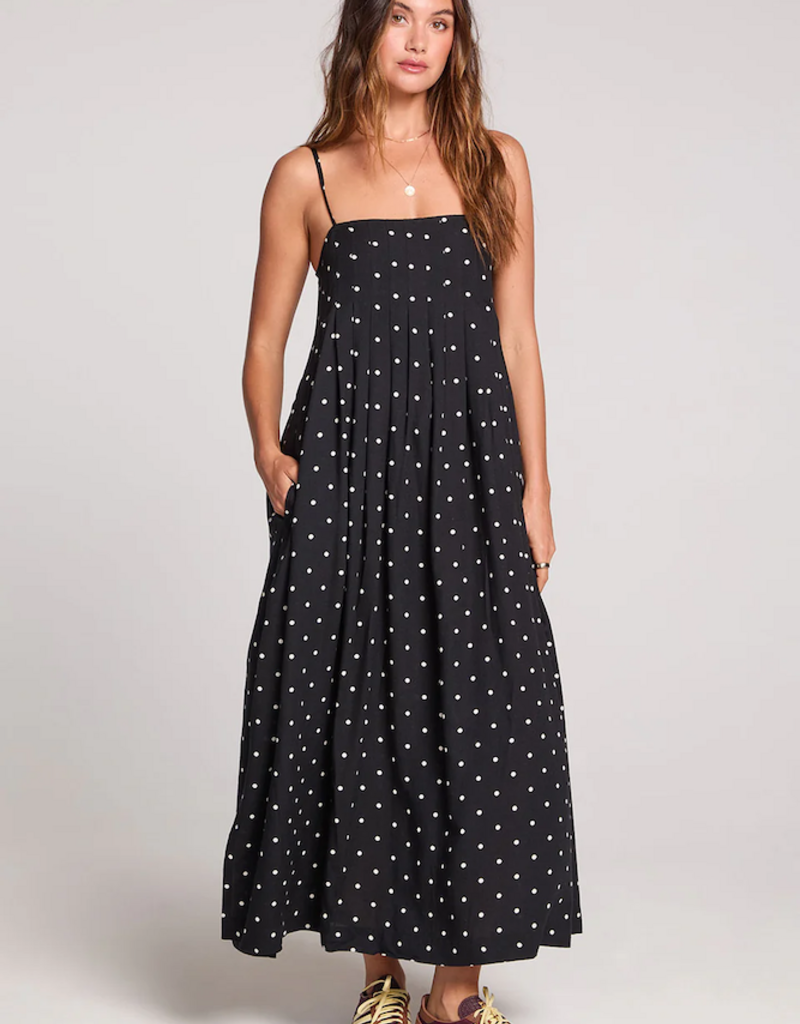 Saltwater Luxe Arosa Midi Dress in Black w/ White Polka Dots
