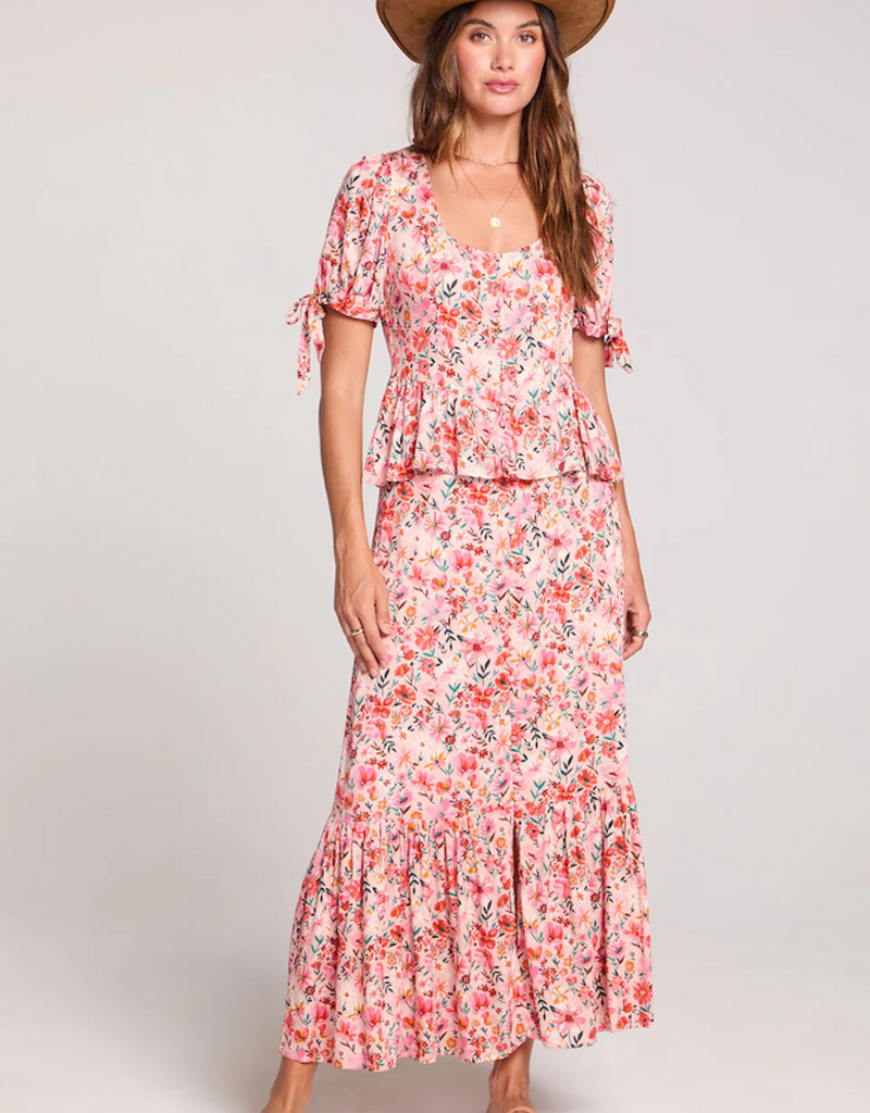 Saltwater Luxe Kandace Midi Skirt in Pink Multi Floral