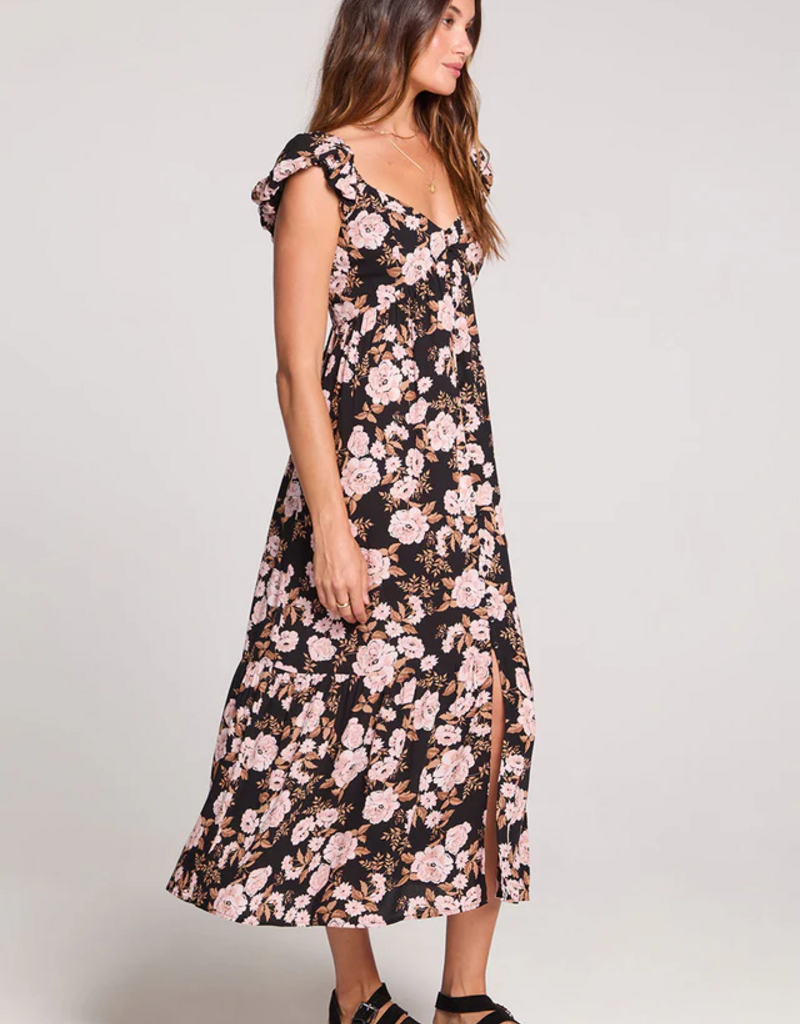 Saltwater Luxe Nandi Maxi Dress in Black/Pink Floral