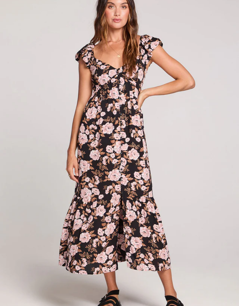Saltwater Luxe Nandi Maxi Dress in Black/Pink Floral