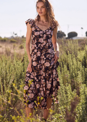 Saltwater Luxe Nandi Maxi Dress in Black/Pink Floral