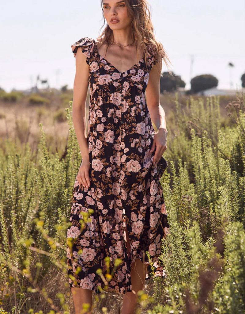 Saltwater Luxe Nandi Maxi Dress in Black/Pink Floral