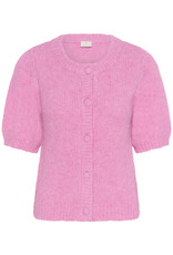 Kaffe Emelie Short Sleeve Knit Cardigan in Pink Power Melange