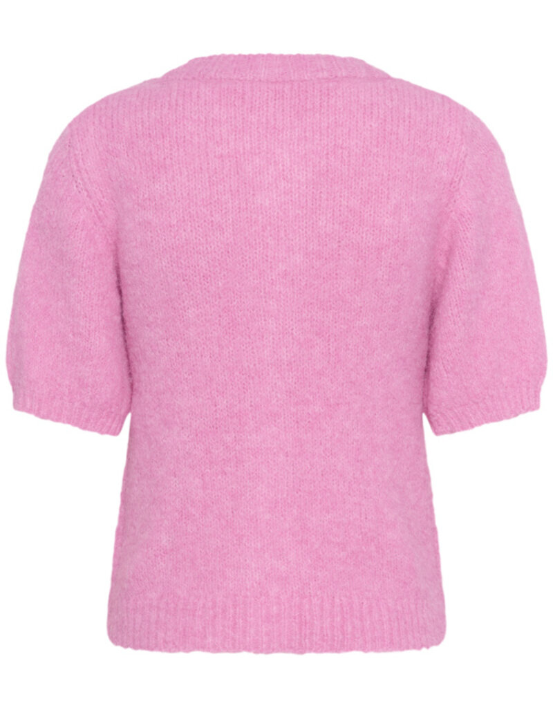 Kaffe Emelie Short Sleeve Knit Cardigan in Pink Power Melange