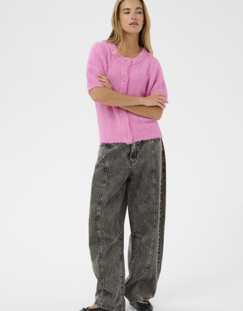 Kaffe Emelie Short Sleeve Knit Cardigan in Pink Power Melange