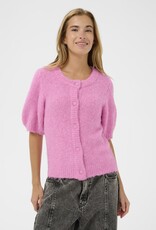 Kaffe Emelie Short Sleeve Knit Cardigan in Pink Power Melange