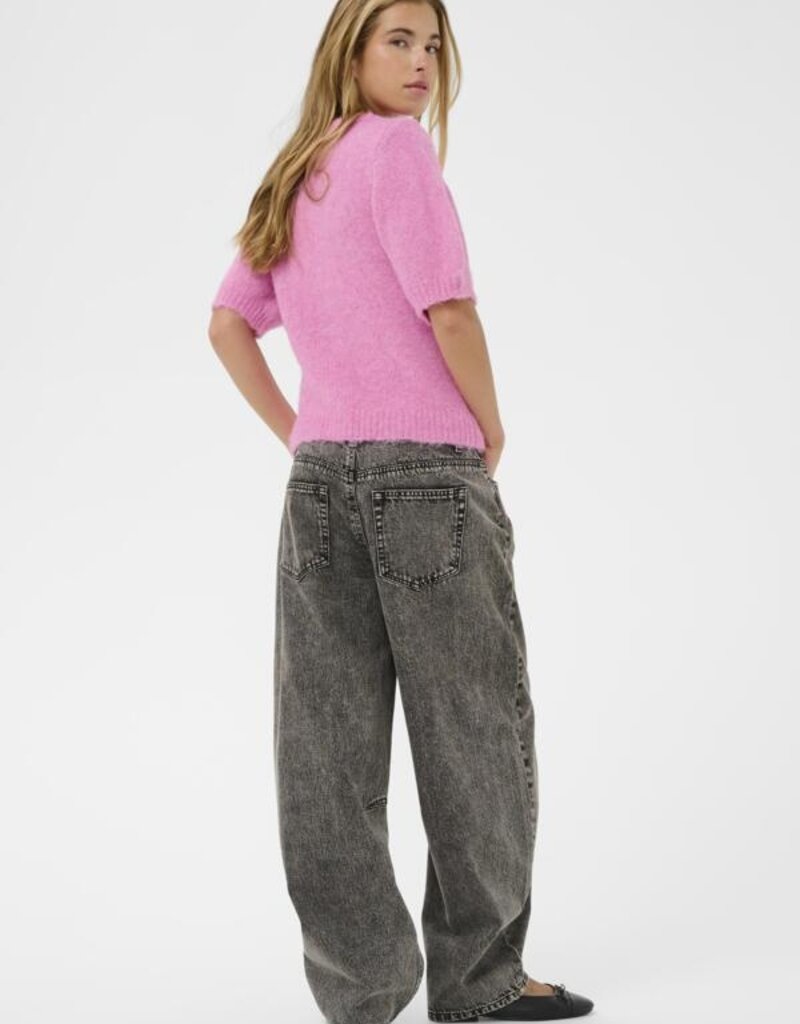 Kaffe Emelie Short Sleeve Knit Cardigan in Pink Power Melange