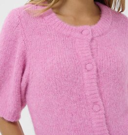 Kaffe Emelie Short Sleeve Knit Cardigan in Pink Power Melange