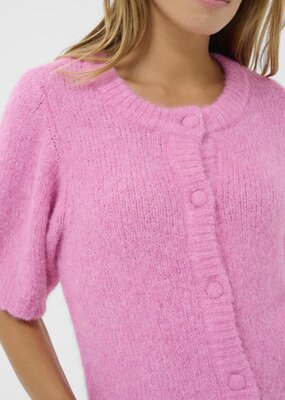 Kaffe Emelie Short Sleeve Knit Cardigan in Pink Power Melange