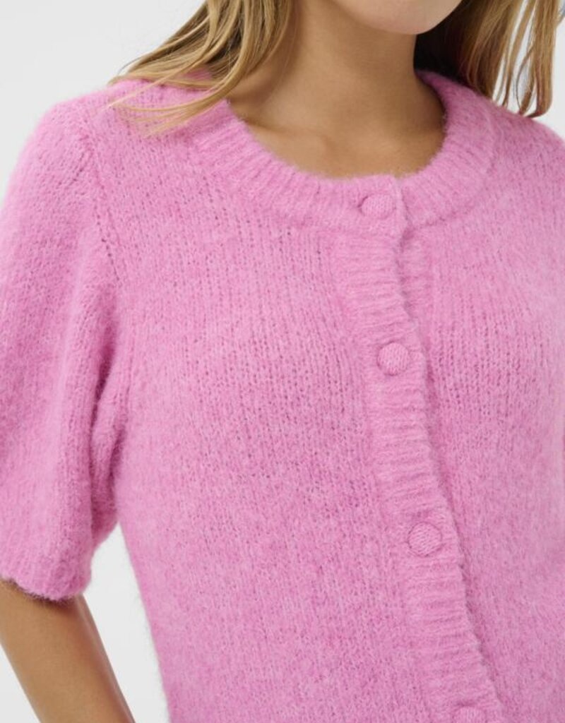 Kaffe Emelie Short Sleeve Knit Cardigan in Pink Power Melange
