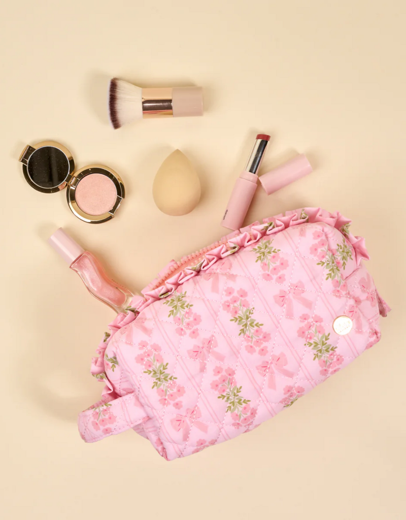The Darling Effect Oh So Fancy Essentials Quilted Cosmetic Pouch in Pink