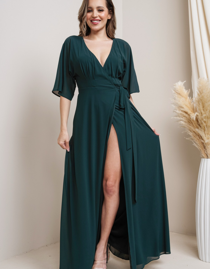 Soieblu Mary Wrap Maxi Dress in Hunter Green