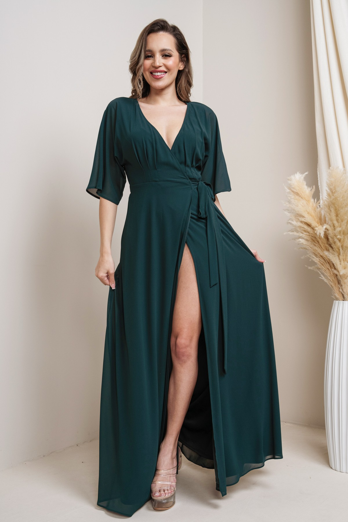 wrap maxi dress green Yours London Women's Plus Size Chartreuse Green Short Sleeve Ruffle Wrap Maxi Dress Size 8