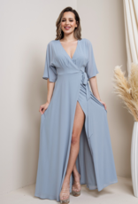 Soieblu Mary Wrap Maxi Dress in Dusty Blue