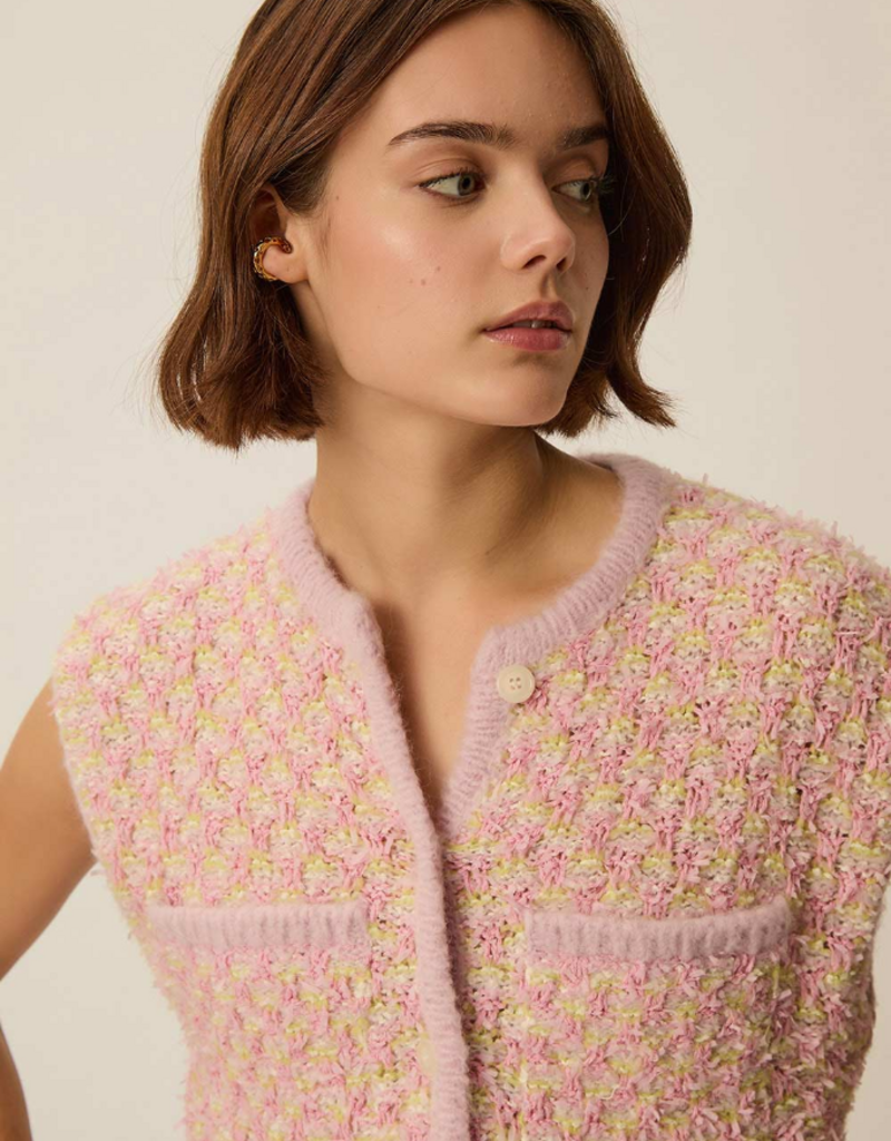 Des Petits Hauts April Sleeveless Knit Vest in Multicolour Tweed