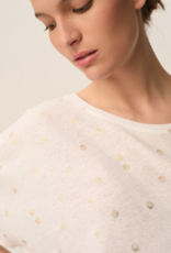 Des Petits Hauts Georgette Cotton Linen Printed T-shirt in White