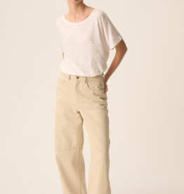 Des Petits Hauts Georgette Cotton Linen Printed T-shirt in White