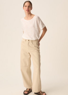 Des Petits Hauts Georgette Cotton Linen Printed T-shirt in White