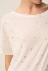 Des Petits Hauts Georgette Cotton Linen Printed T-shirt in White