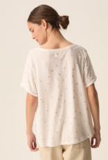 Des Petits Hauts Georgette Cotton Linen Printed T-shirt in White
