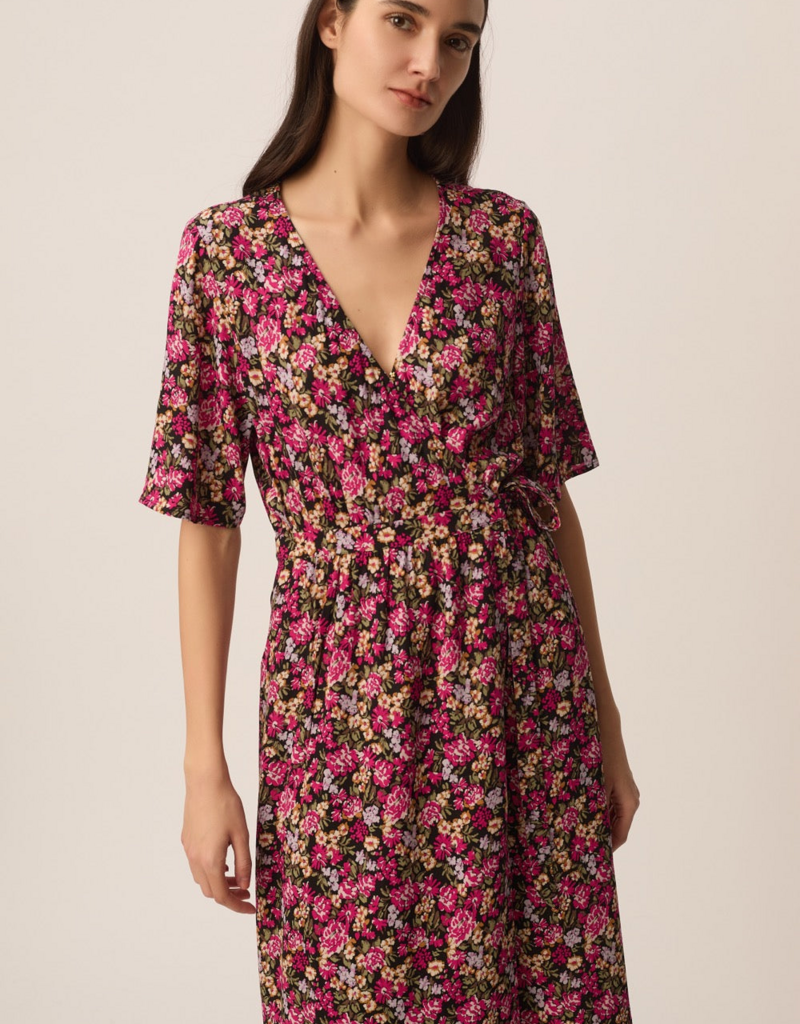 Des Petits Hauts Elaly Garden Print Midi Wrap Dress