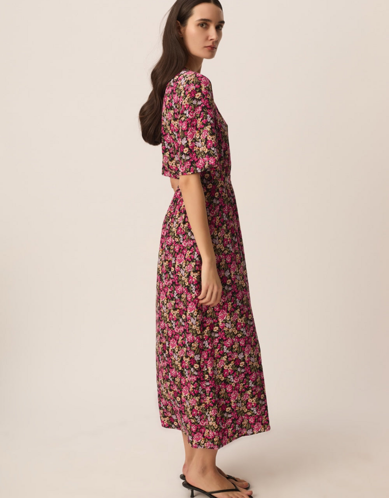 Des Petits Hauts Elaly Garden Print Midi Wrap Dress