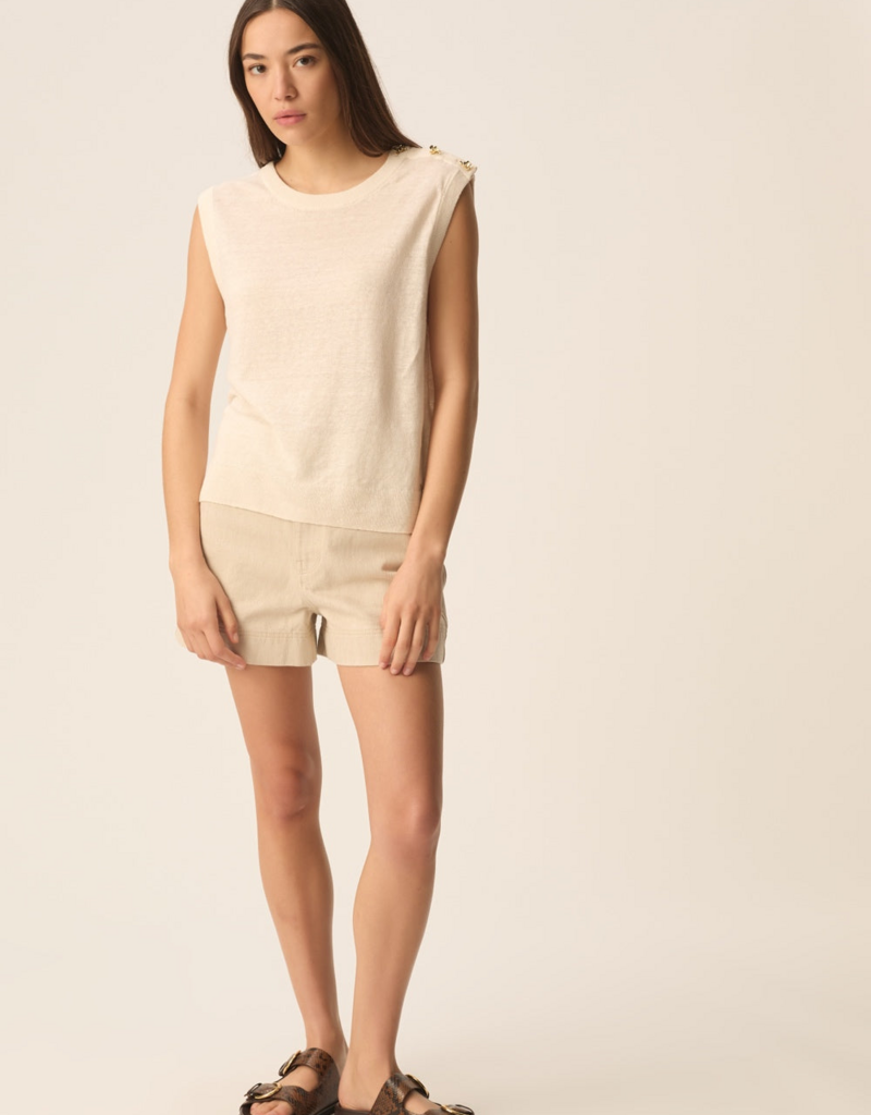 Des Petits Hauts Brazou 100% Linen Knit Slipover with Gold Flower Buttons