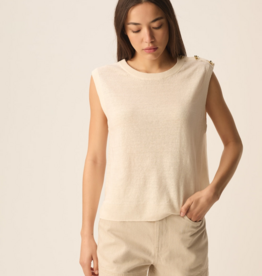 Des Petits Hauts Brazou 100% Linen Knit Slipover with Gold Flower Buttons