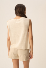 Des Petits Hauts Brazou 100% Linen Knit Slipover with Gold Flower Buttons