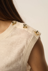 Des Petits Hauts Brazou 100% Linen Knit Slipover with Gold Flower Buttons