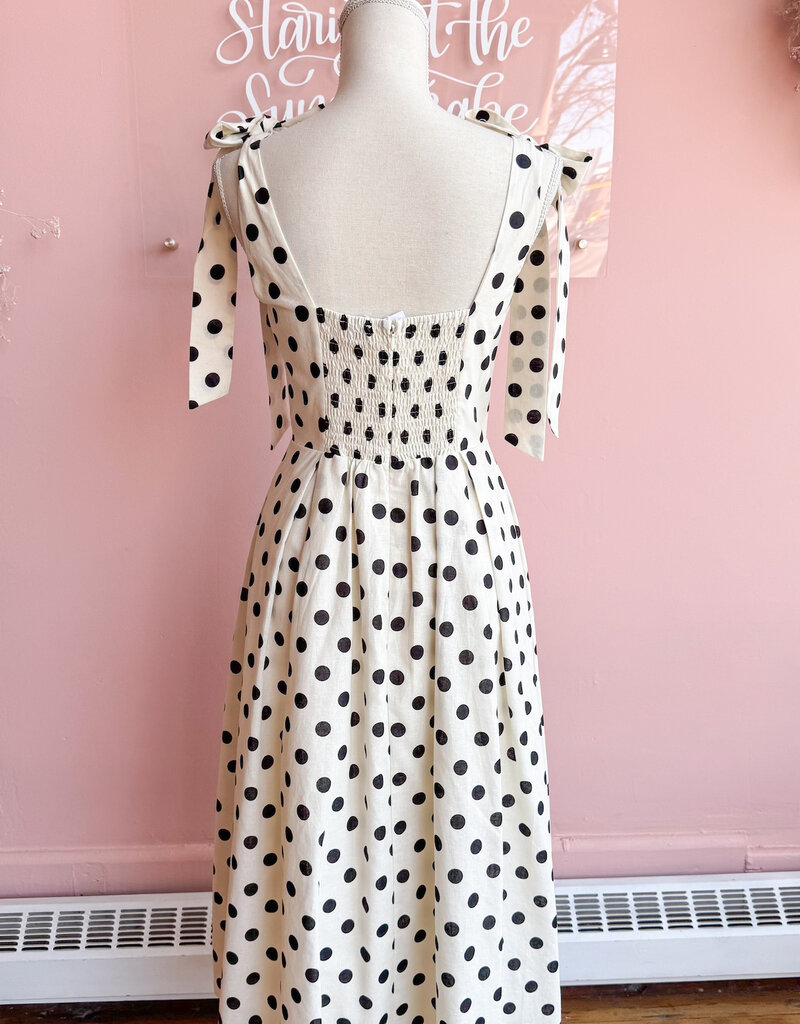 Lucy Paris Ryleigh Polkadot Midi Dress With Shoulder Ties