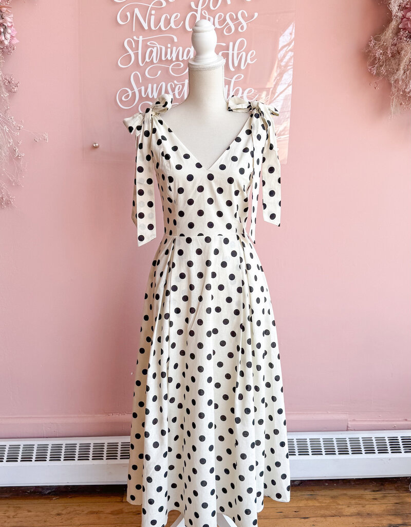 Lucy Paris Ryleigh Polkadot Midi Dress With Shoulder Ties