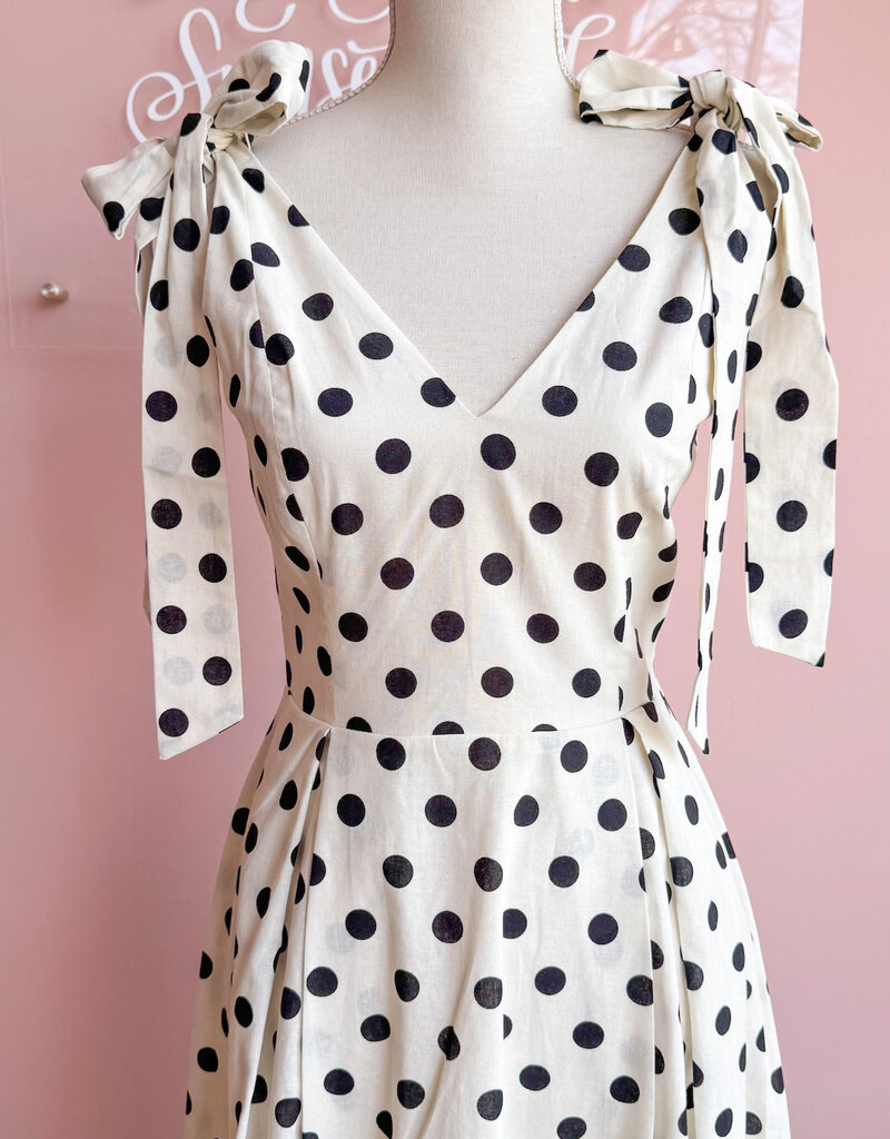Lucy Paris Ryleigh Polkadot Midi Dress With Shoulder Ties