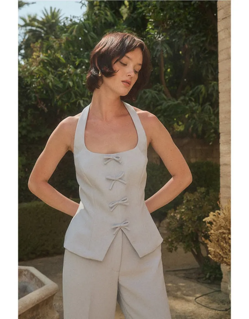 Lucy Paris Clemetine Halter Vest with Bows in Blue