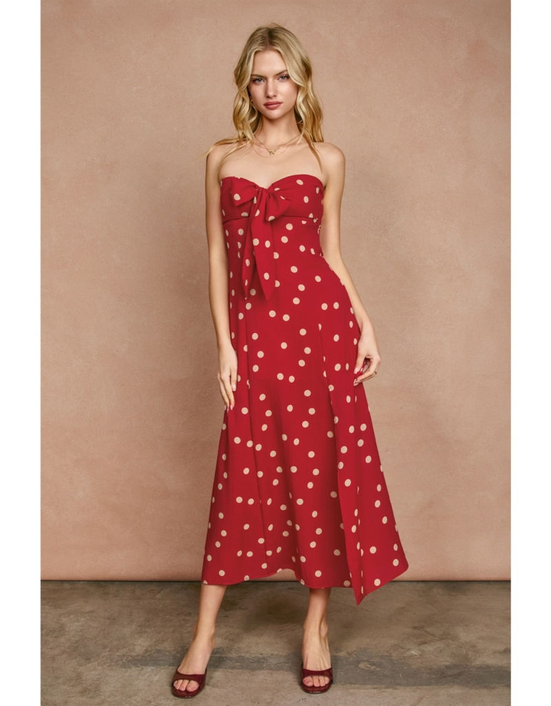 Dress Forum Show Out Strapless Midi in Red/Ivory Polka Dot